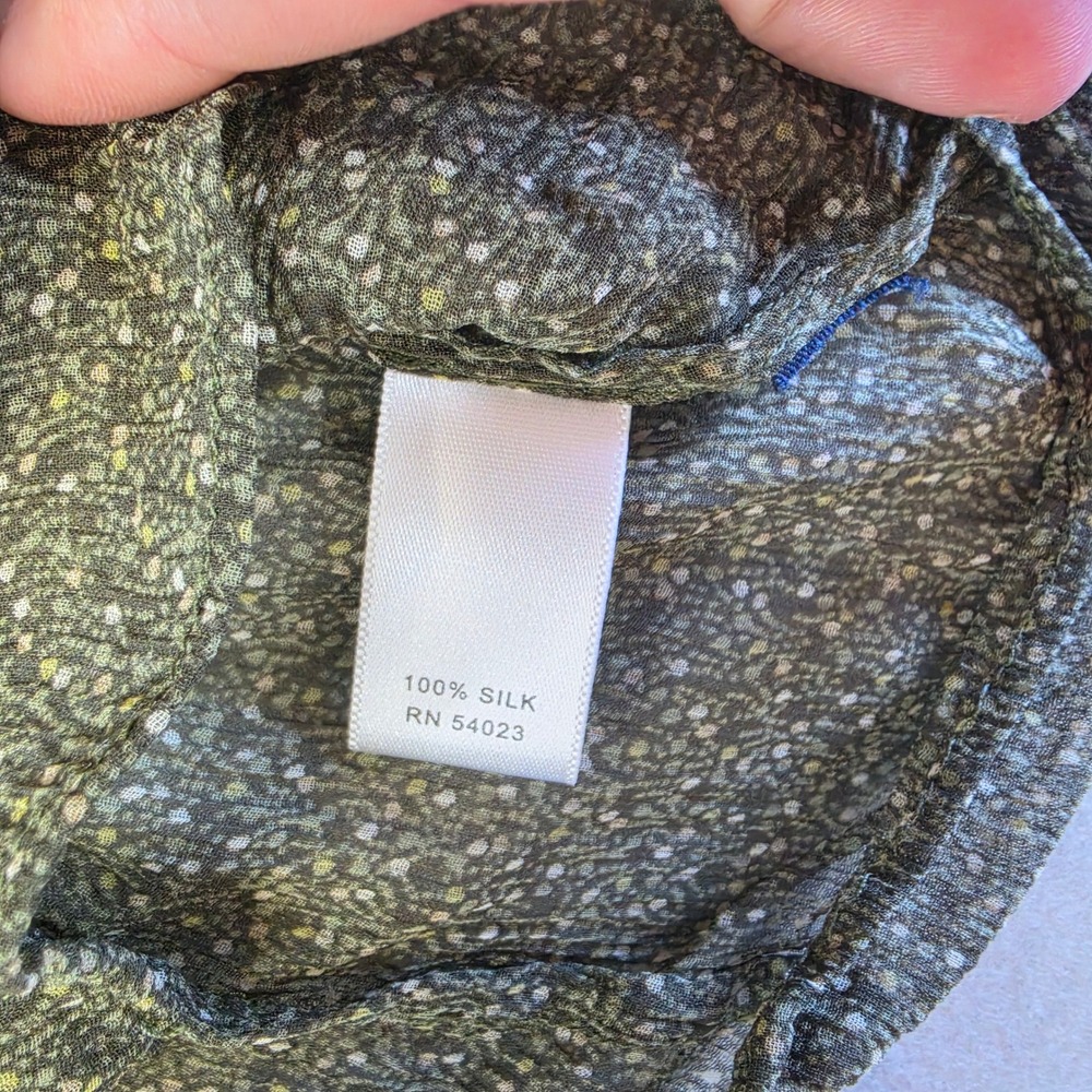 Banana Republic Cottagecore Ruffle Blouse Small Silk Dark Academia Green Floral - Picture 4 of 7
